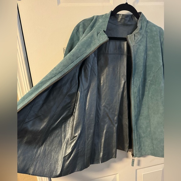 Vintage Reversible Suede Leather Jacket Lightweight Woman’s Blue Retro Shacket - Picture 6 of 16